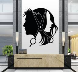 Hair Salon Wall Decal Stylist Scissors, Barber Shop Decor 053Re - thumbnail 1
