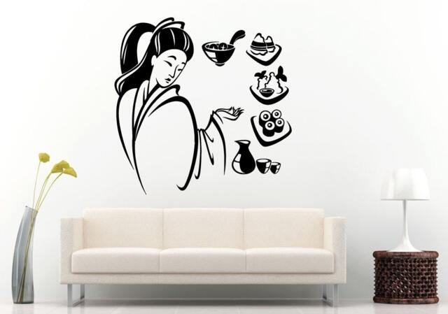 Sushi Japanese Food Girl Lady Woman Kimono Drinking Saki Kitchen Wall Decal Vinyl Sticker Mural Room Decor L1167 - image 1