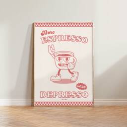 More Espresso Less Depresso Print - Retro Prints, Vintage Print, Coffee Lover, Bold Wall Art, Style - thumbnail 1