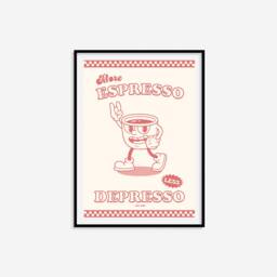 More Espresso Less Depresso Print - Retro Prints, Vintage Print, Coffee Lover, Bold Wall Art, Style - thumbnail 3