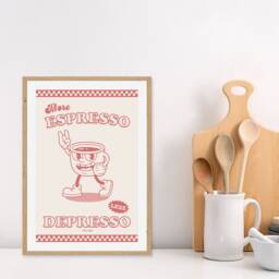 More Espresso Less Depresso Print - Retro Prints, Vintage Print, Coffee Lover, Bold Wall Art, Style - thumbnail 2