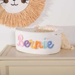 Custom Hand-Embroidered Name Knit Baby Blanket & Woven Basket, Newborn Announcement Infant Shower Gift - thumbnail 4
