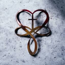 Eternal Love Infinity Heart Cross Metal Wall Art - Steel, Copper, Bronze Plated With Red Paint Accents - thumbnail 2