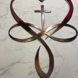 Eternal Love Infinity Heart Cross Metal Wall Art - Steel, Copper, Bronze Plated With Red Paint Accents - thumbnail 3