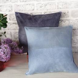Smoky Blue Faux Leather Look Fabric Piecewise Square Design Pillow Cover /Modern Scandinavian Homedecor-1Pcs - thumbnail 3
