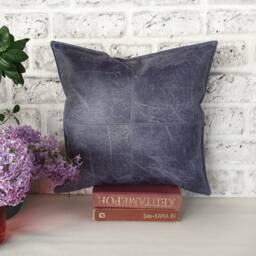 Smoky Blue Faux Leather Look Fabric Piecewise Square Design Pillow Cover /Modern Scandinavian Homedecor-1Pcs - thumbnail 2