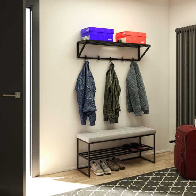Quilted Bench With Shoe Shelf & Storage - Industrial Hallway Cabinet, Seating Handcrafted - image 1