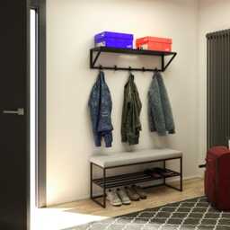 Quilted Bench With Shoe Shelf & Storage - Industrial Hallway Cabinet, Seating Handcrafted