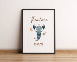 Custom Name Scorpio Print - Zodiac Nursery Personalised Baby Star Sign Art Wall Decor Room New Gift Unframed - thumbnail 1