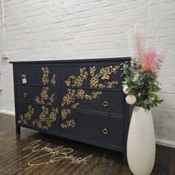 Large Painted Chest Of Drawers Merchant Navy Gold Cherry Blossom Dragonfly Handles - thumbnail 3