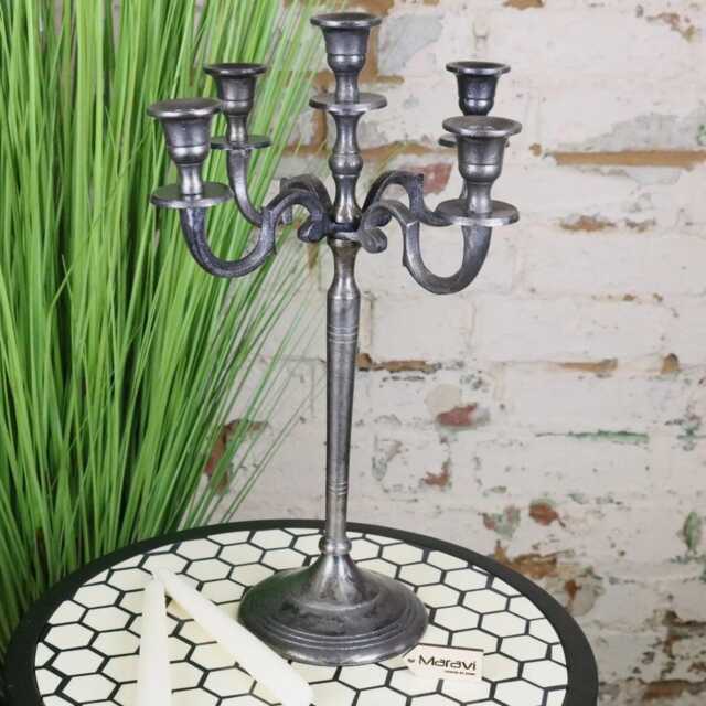 Veeha Candelabra Centerpiece 5 Candle Holder 40cm Gunmetal Silver - image 1