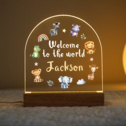 Personalised Led New Baby Lamp, Kids Night Light Gift, Safari Jungle Animals Light, Gifts, Bedroom Nursery Lights - thumbnail 1