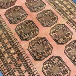 Handmade Turkmen Rug 5x7, Antique Look Afghan Wool Rug, Muted Pink Salmon Geometric Area Rug, Traditional Bukhara Gull Tribal Living Room - thumbnail 4