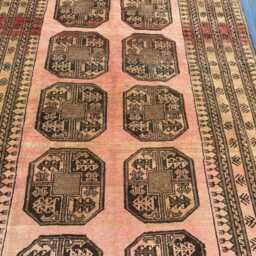 Handmade Turkmen Rug 5x7, Antique Look Afghan Wool Rug, Muted Pink Salmon Geometric Area Rug, Traditional Bukhara Gull Tribal Living Room - thumbnail 3