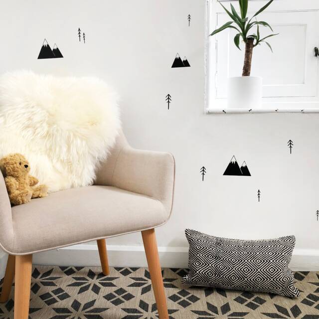 Mountain & Trees Vinyl Wall Decal Stickers - Art Mono Mountains Gender Neutral 2 Sheets Per Pack - 40 Stickers