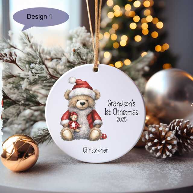 Grandson's 1st Xmas Bauble 2025, Santa Bear Christmas Bauble, Decorations, Gift, Baby's First Xmas, Great Grandson - image 1
