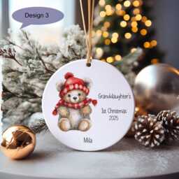 Grandson's 1st Xmas Bauble 2025, Santa Bear Christmas Bauble, Decorations, Gift, Baby's First Xmas, Great Grandson - thumbnail 3