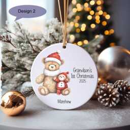 Grandson's 1st Xmas Bauble 2025, Santa Bear Christmas Bauble, Decorations, Gift, Baby's First Xmas, Great Grandson - thumbnail 2