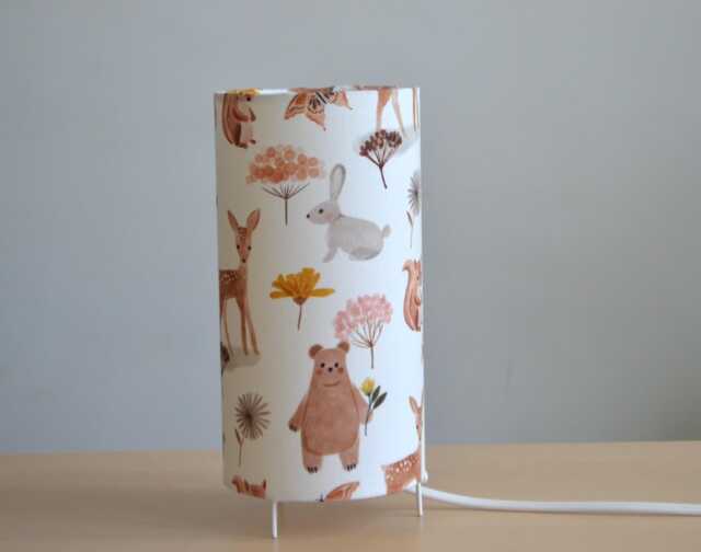 Michka White Fabric Animal Table Lamp, Children's Tube Lamp With Bear & Rabbit Animals, Bedside - image 1