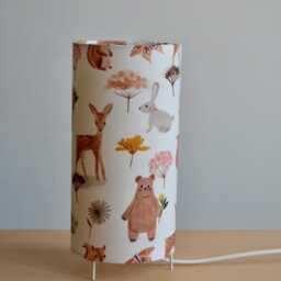 Michka White Fabric Animal Table Lamp, Children's Tube Lamp With Bear & Rabbit Animals, Bedside - thumbnail 2