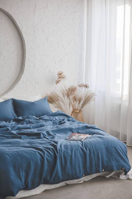 Cornflower Blue Linen Duvet Cover With Coconut Buttons, Natural Soft Bedding, Sustainable Bedroom Essentials, Linen Quilt Cover - image 1