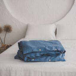Cornflower Blue Linen Duvet Cover With Coconut Buttons, Natural Soft Bedding, Sustainable Bedroom Essentials, Linen Quilt Cover - thumbnail 3