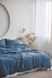 Cornflower Blue Linen Duvet Cover With Coconut Buttons, Natural Soft Bedding, Sustainable Bedroom Essentials, Linen Quilt Cover