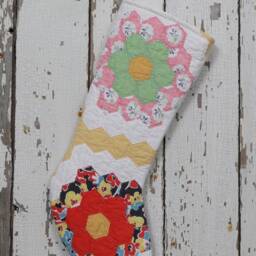 Vintage Quilt Christmas Stocking Hand-Stitched Floral Design - thumbnail 3