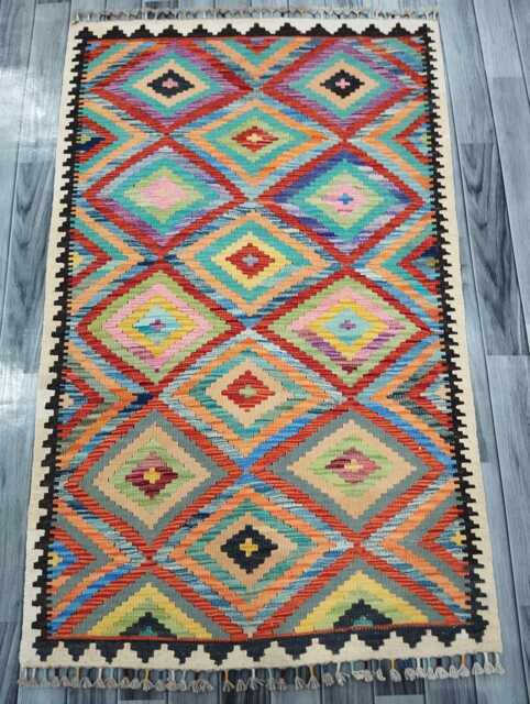 Heritage Tribal, Handmade Artisan Afghan Turkish Scandinavian Navajo Bohemian Flatweave Wool Multicolour Kilim Rug 157x96 cm - image 1