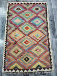 Heritage Tribal, Handmade Artisan Afghan Turkish Scandinavian Navajo Bohemian Flatweave Wool Multicolour Kilim Rug 157x96 cm - thumbnail 1