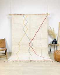 Ivory Moroccan Berber Rug, Handwoven Wool Shag Colorful Boho Nursery Authentic Beni Ourain Carpet, Large 9x12 Area Rug - thumbnail 1