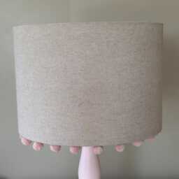 Linen Lampshade With Pink Pom Poms - Handmade Girls Bedroom Decor - thumbnail 4