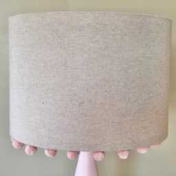 Linen Lampshade With Pink Pom Poms - Handmade Girls Bedroom Decor - thumbnail 2
