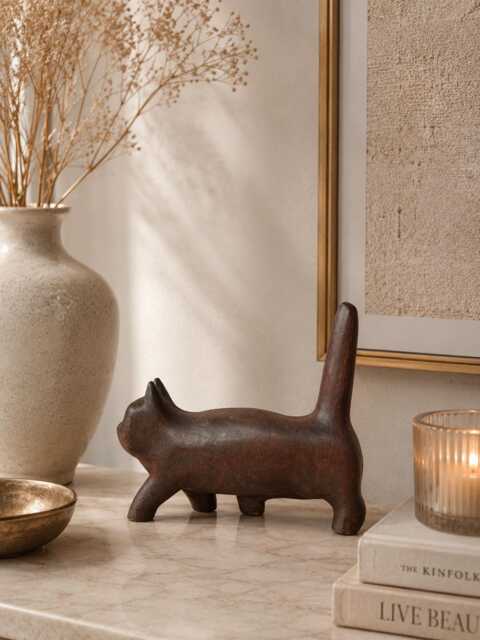 Kitten Sculpture From Wood - Hand Carved Figurine Boho Decor - image 1