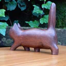 Kitten Sculpture From Wood - Hand Carved Figurine Boho Decor - thumbnail 4