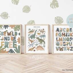 Set Of 3 Dinosaur Prints, Alphabet Print, Be Wild Bedroom Decor, Playroom Scandi Kids Ar - thumbnail 3
