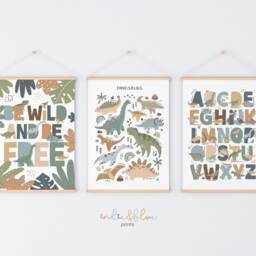 Set Of 3 Dinosaur Prints, Alphabet Print, Be Wild Bedroom Decor, Playroom Scandi Kids Ar - thumbnail 2