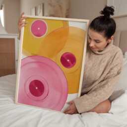 Vinyl Record Wall Art Print - Pink & Mustard Abstract Music Retro Player Decor Lover Gift - thumbnail 3