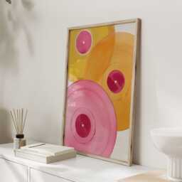 Vinyl Record Wall Art Print - Pink & Mustard Abstract Music Retro Player Decor Lover Gift - thumbnail 2