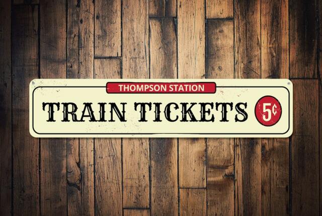 Train Tickets Sign, Personalized Station 5 Cents Custom Family Name Lover Man Cave Decor, Metal Wall Art - image 1