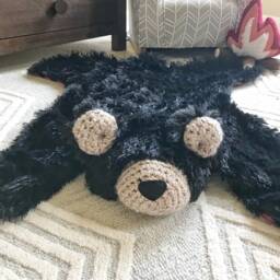 Black Bear Rug in Faux Fur For Forest Nursery Decor - thumbnail 2