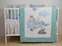 Unicorn Baby Blanket, Fantasy Quilt, Clouds , Magical Nursery, Horse Bedding, Shower Gift Idea - thumbnail 1
