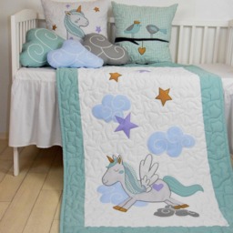 Unicorn Baby Blanket, Fantasy Quilt, Clouds , Magical Nursery, Horse Bedding, Shower Gift Idea - thumbnail 2