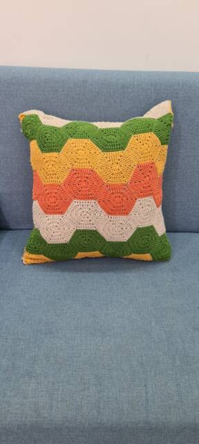Crochet Pillow Cover Colorful, Granny Square Chevron Cover, Cushion Coloful Pillow Cover - image 1