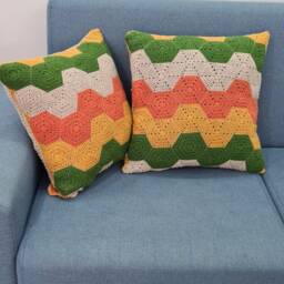 Crochet Pillow Cover Colorful, Granny Square Chevron Cover, Cushion Coloful Pillow Cover - thumbnail 2