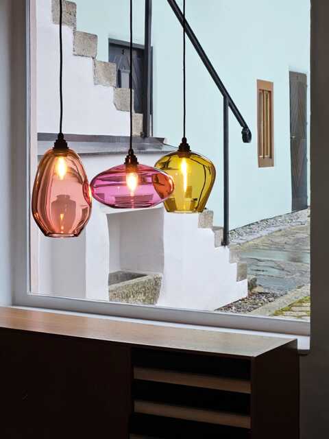 Set Of 3 Handblown Glass Pendant Lights. Custom Kitchen Island Individual Hanging Lamps - image 1