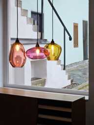 Set Of 3 Handblown Glass Pendant Lights. Custom Kitchen Island Individual Hanging Lamps - thumbnail 1