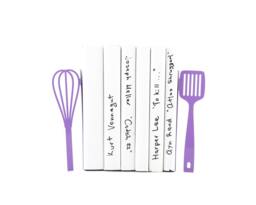 Metal Kitchen Bookends Spatula & Whisk, Purple Decor