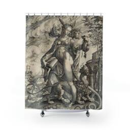 Heresis Dea Witchy Medieval Goddess Shower Curtain - Gothic Dark Art Decor Occult Pagan Mythology Black Bathroom - thumbnail 2
