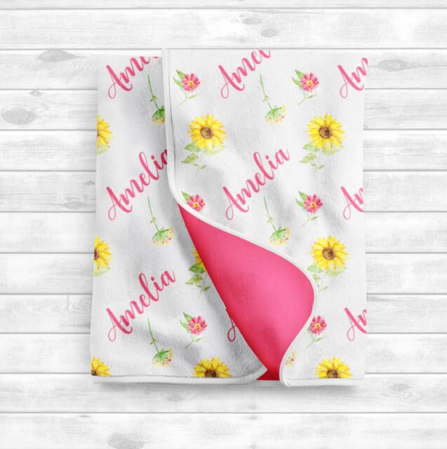 Personalized Baby Blanket Girl - Pink Floral Name -Baby Shower Gift- Receiving - image 1